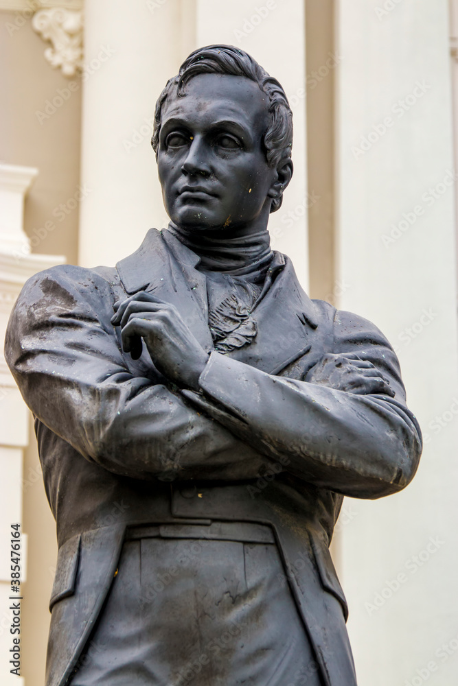The Stamford Raffles statue in front of the Victoria Memorial Hall and Theatre, sculpted by Thomas Woolner, is a popular icon of Singapore.
The statue survived World War II unscathed The Stamford Raffles statue in front of the Victoria Memorial Hall and Theatre, sculpted by Thomas Woolner, is a popular icon of Singapore.
The statue survived World War II unscathed