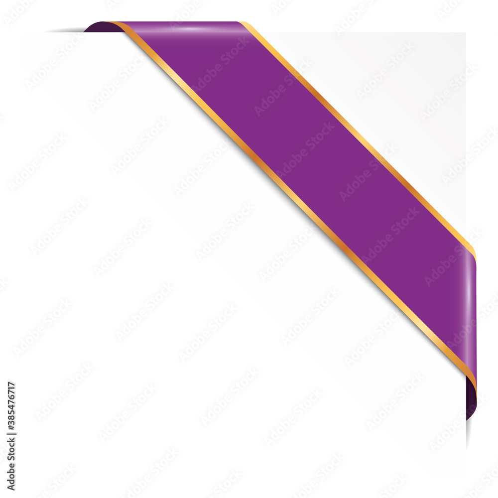 purple corner ribbon banner with gold frames on white background purple corner ribbon banner with gold frames on white background