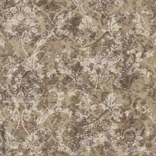 Abstract damask baroque floral  wallpaper grunge arabesque vector seamless pattern