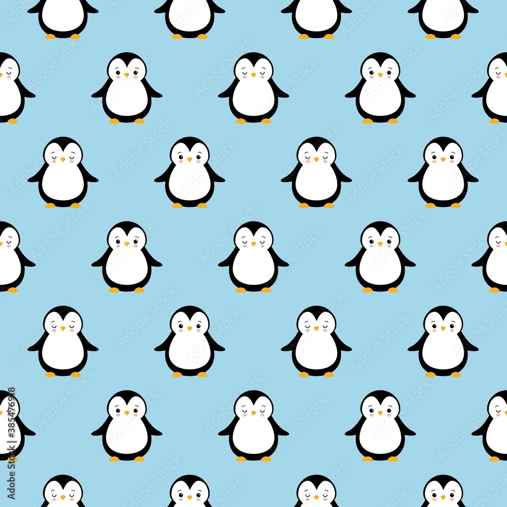 Fototapeta premium Vector seamless pattern with cute cartoon penguins