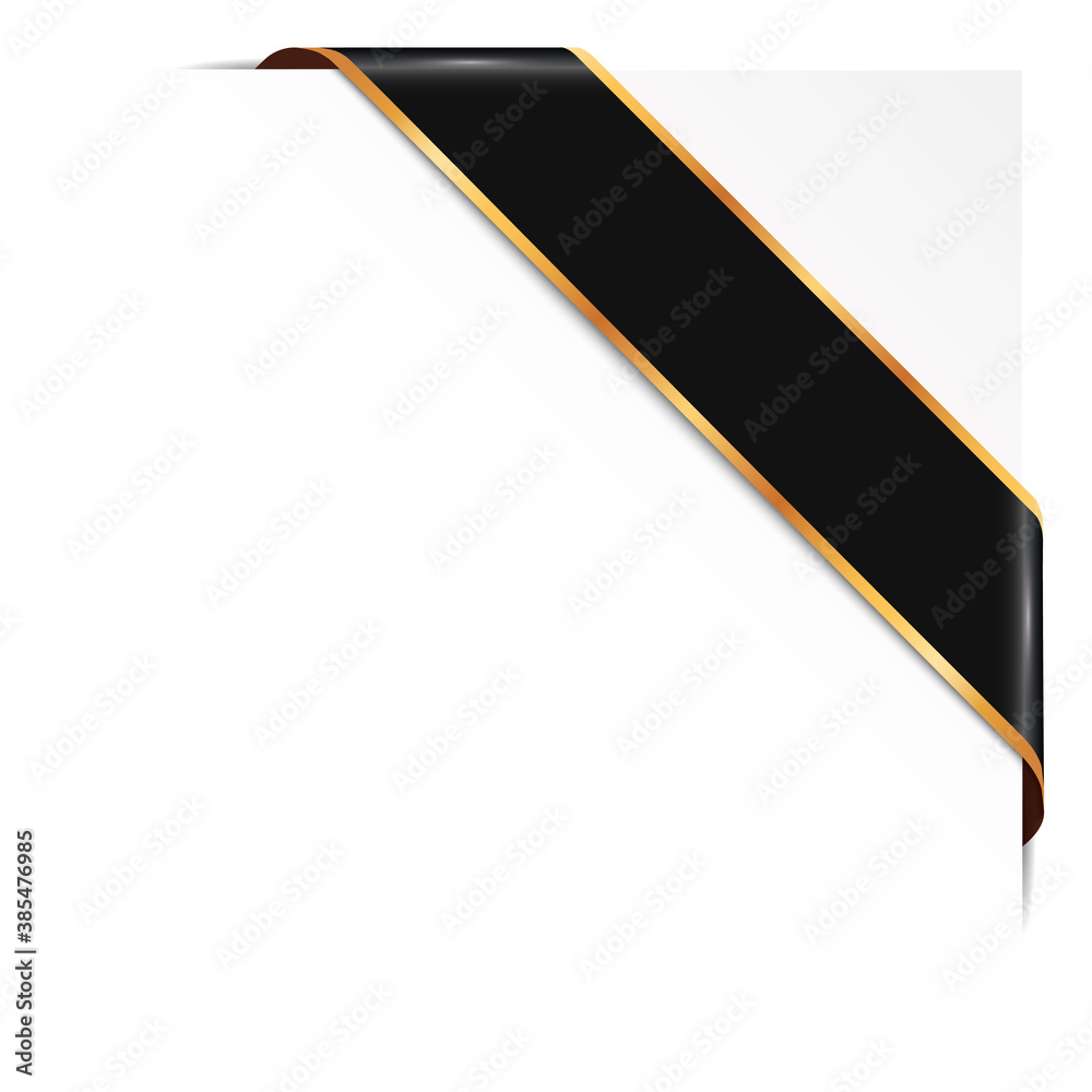 black corner ribbon banner with gold frames on white background black corner ribbon banner with gold frames on white background