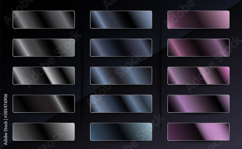 Silver Steel Chromium Platinum Aluminium Black Metallic Gradients Set. Luxury Blue Purple Metal. Elegant Gradient Collection