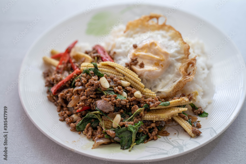 Chopped pork in thai chilli and basil