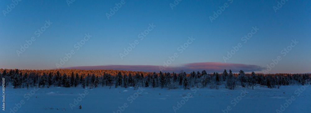 Fototapeta premium Winter sunset in Nuorgam, Lapland, Finland