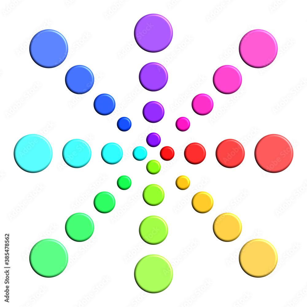 Cercles multicolores en 3-D disposés en forme d'étoile