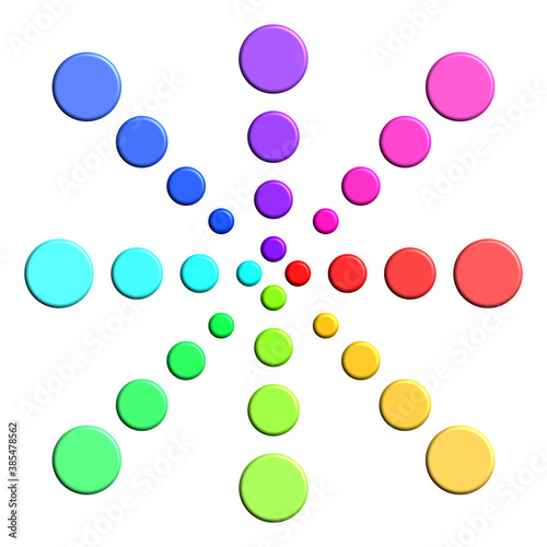 Cercles multicolores en 3-D disposés en forme d'étoile