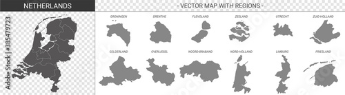 vector political maps of Netherlands with regions on white background