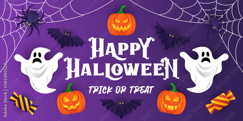 Halloween background vector illustration design template. Decorative Halloween vector background in trendy cartoon style. Happy Halloween banner, poster, greeting card or party invitation background