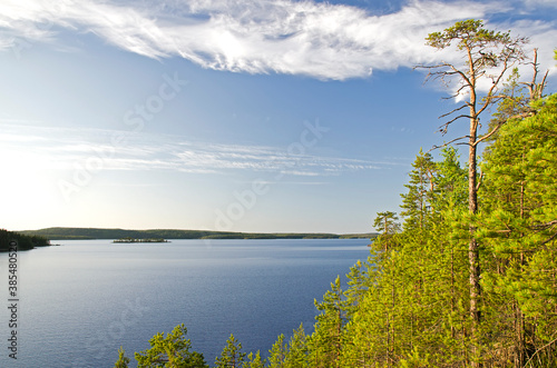 View from Zayachiy Island on the Upper Pulongskoye Lake in Karelia  Russia 