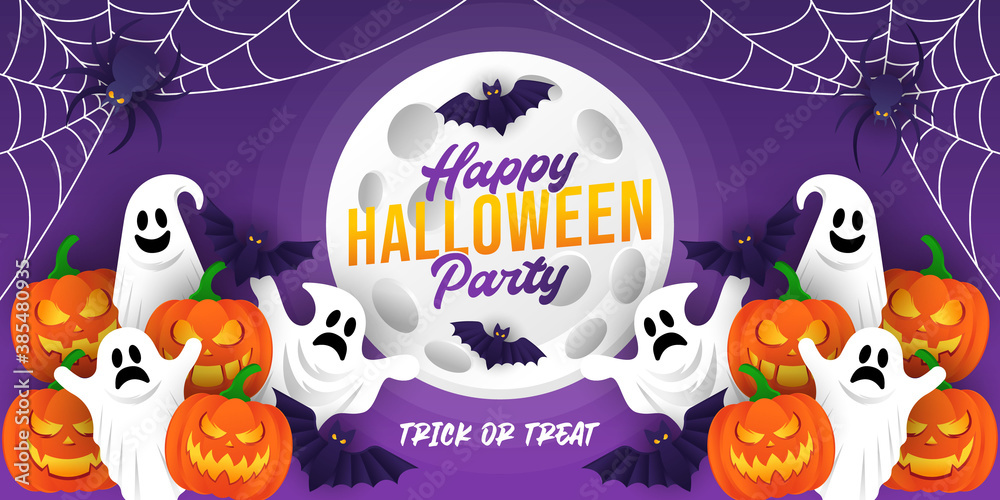 Fototapeta premium Halloween background vector illustration design template. Decorative Halloween vector background in trendy cartoon style. Happy Halloween banner, poster, greeting card or party invitation background
