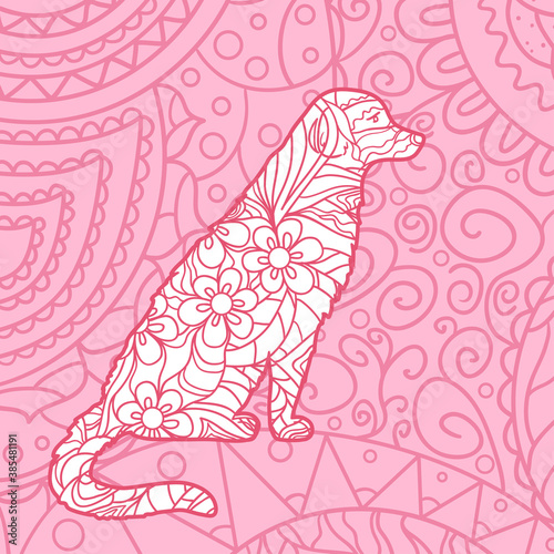 Square pattern. Hand drawn patterned dog. Design for spiritual relaxation for adults