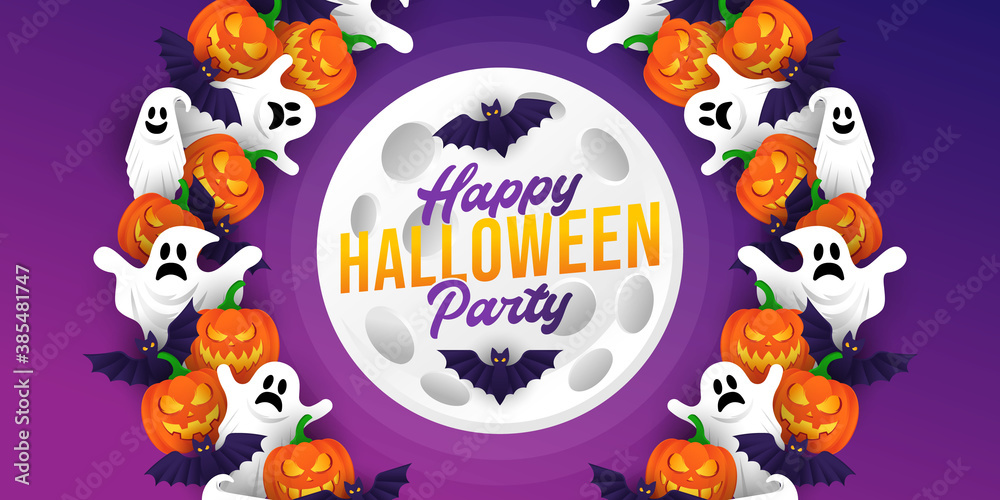 Halloween background vector illustration design template. Decorative Halloween vector background in trendy cartoon style. Happy Halloween banner, poster, greeting card or party invitation background