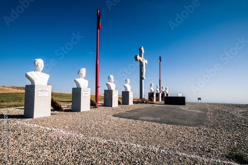 Statues built in the memory of the Romanian war heroes of the First World War. Monuments meant for remembering the battles from august 1916 that took place in the Vulcan Mountain Pass, Romania, Europe