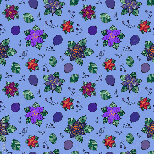 Passion Fruit and Flowers on pale purple