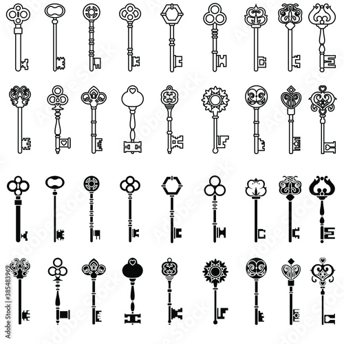 Vintage key icon vector set. antiques illustration sign collection. old symbol.