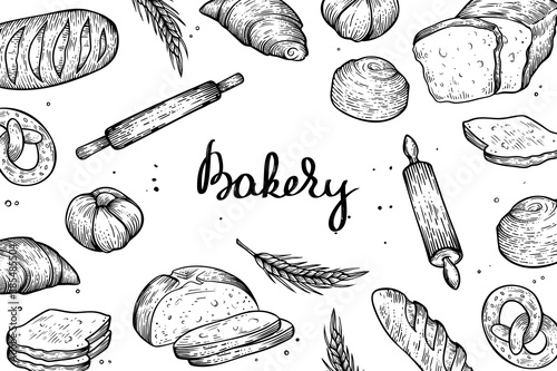 Hand drawn bakery set, vector