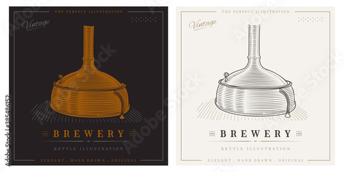 Brewery kettle vintage hand drawn copper distillery brewing company logo