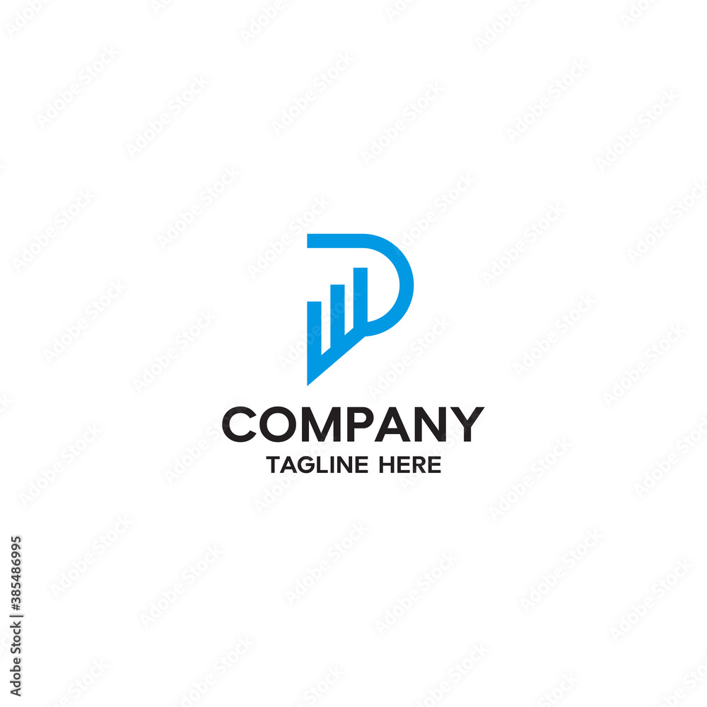 Letter P with bar chart finance logo icon design template