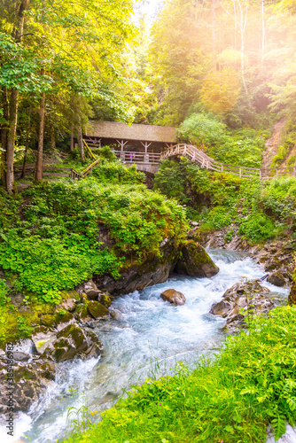 Entrance Bridge to Sigmund Thun Gorge. Cascade valley of wild Kapruner Ache near Kaprun  Austria