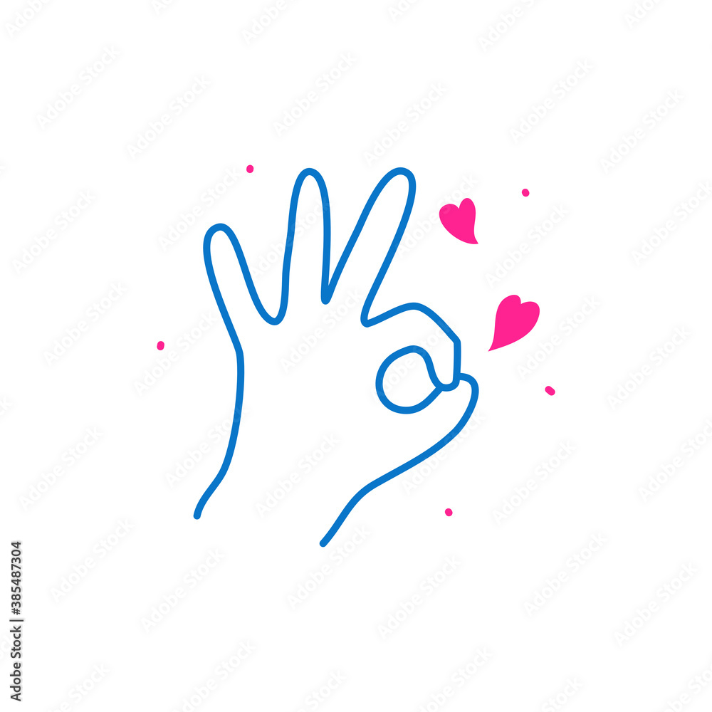 Okay darling. Hand ok sign line with love vector illustration Print Okay darling. Hand ok sign line with love vector illustration Print