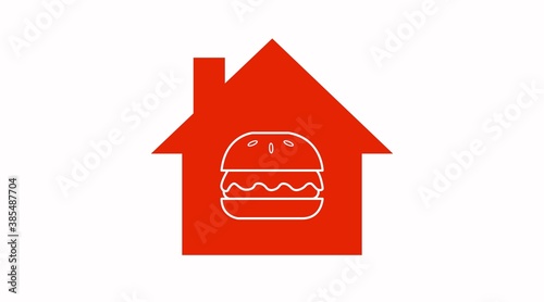 Vector Isolated Take Away Icon or Sign with House Shape and a Hamburger