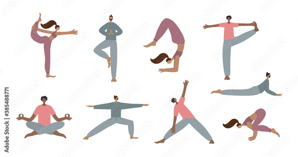 Yoga studio asana pose people vector illustration
