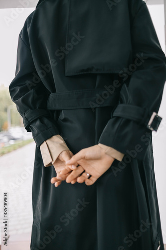 close-up of beautiful cool fashion clothes with hands