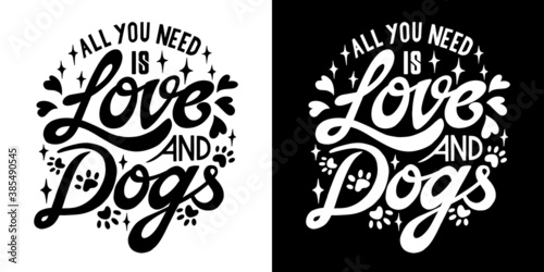 Love, dogs, heart, shape, paws, shiny, word, hand lettering, hand drawn, calligraphy, typography, brush, script, typescript, italic, bold, pets, puppy, canine, lettering, art, black, white, isolated, 