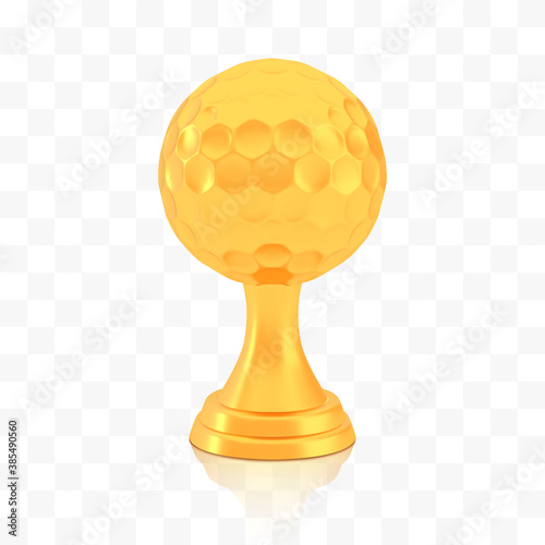 Winner golf cup award, golden trophy logo isolated on white transparent background