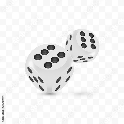 Good luck award craps concept, shiny realistic metallic two rolling hanging dices
