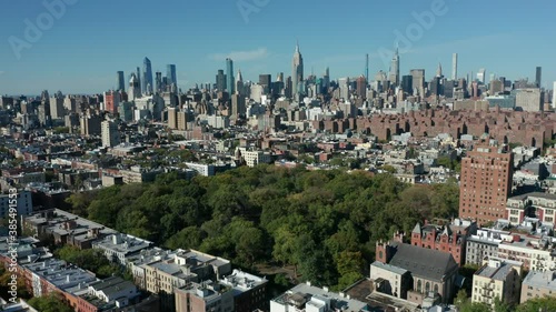 flying north over Tomkins Sq Park towards midtown NYC photo