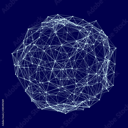 Blue sphere consisting of points and lines. Modern wireframe elements. Technology grid sphere. Vector illustration.