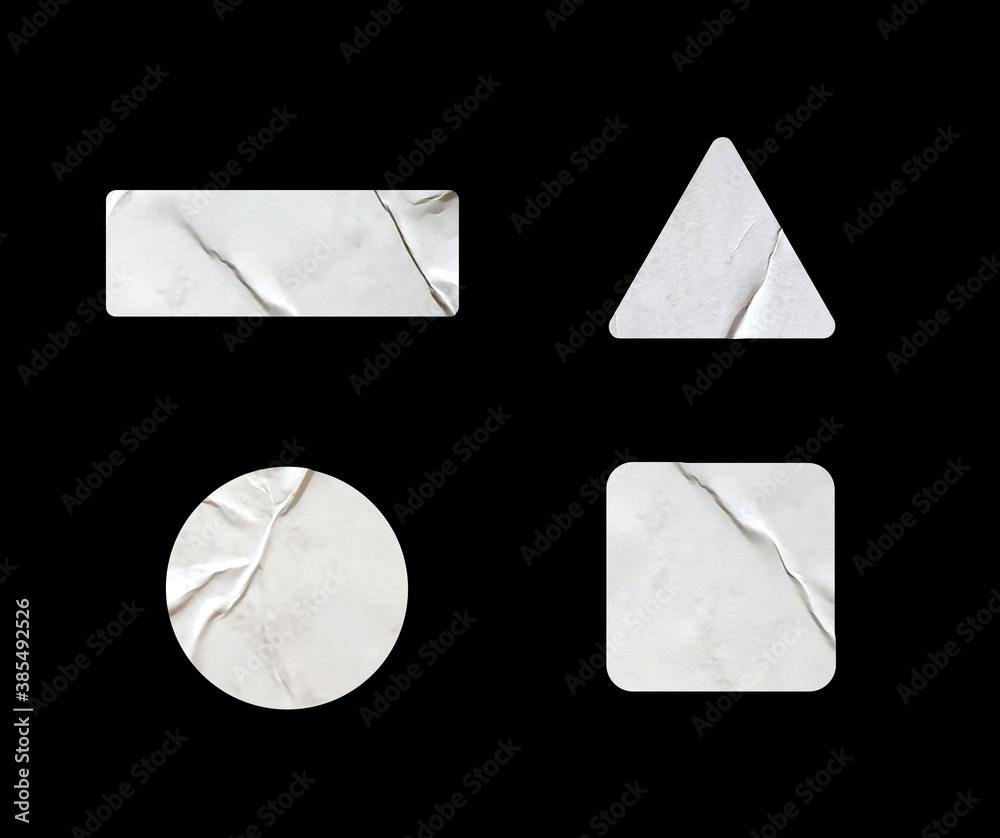 a variety of blank glued sticker shapes for design mockups. - obrazy, fototapety, plakaty 