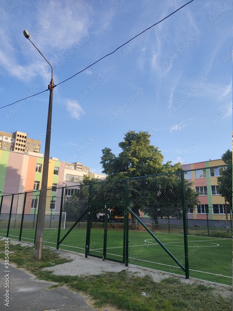 Fototapeta premium the territory of the new school with a clear sky