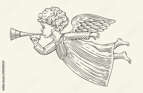 Flying angel messenger. Sketch vintage vector illustration