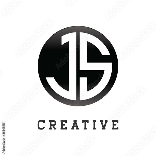 Initial Letter JS Circle Shape Monogram Black Design Logo