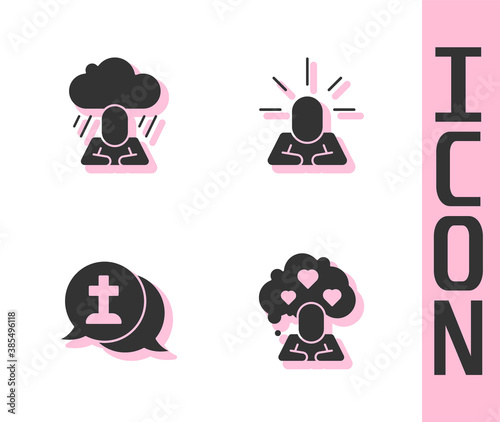 Set Broken heart or divorce, Depression, Graves funeral sorrow and icon. Vector.