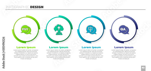 Set Psychology, Psi, Man graves funeral sorrow, and Question and Answer. Business infographic template. Vector.