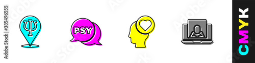 Set Psychology, Psi, , Broken heart or divorce and Psychologist online icon. Vector.