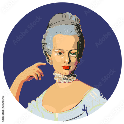 portrait von Marie Antoinette als Vektorillustration mit prachtvollem schmuck und Gewändern
