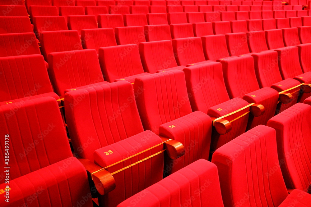 seats in the theater. Social distance between spectators in the hall. Social distance restrictions seats in the theater. Social distance between spectators in the hall. Social distance restrictions