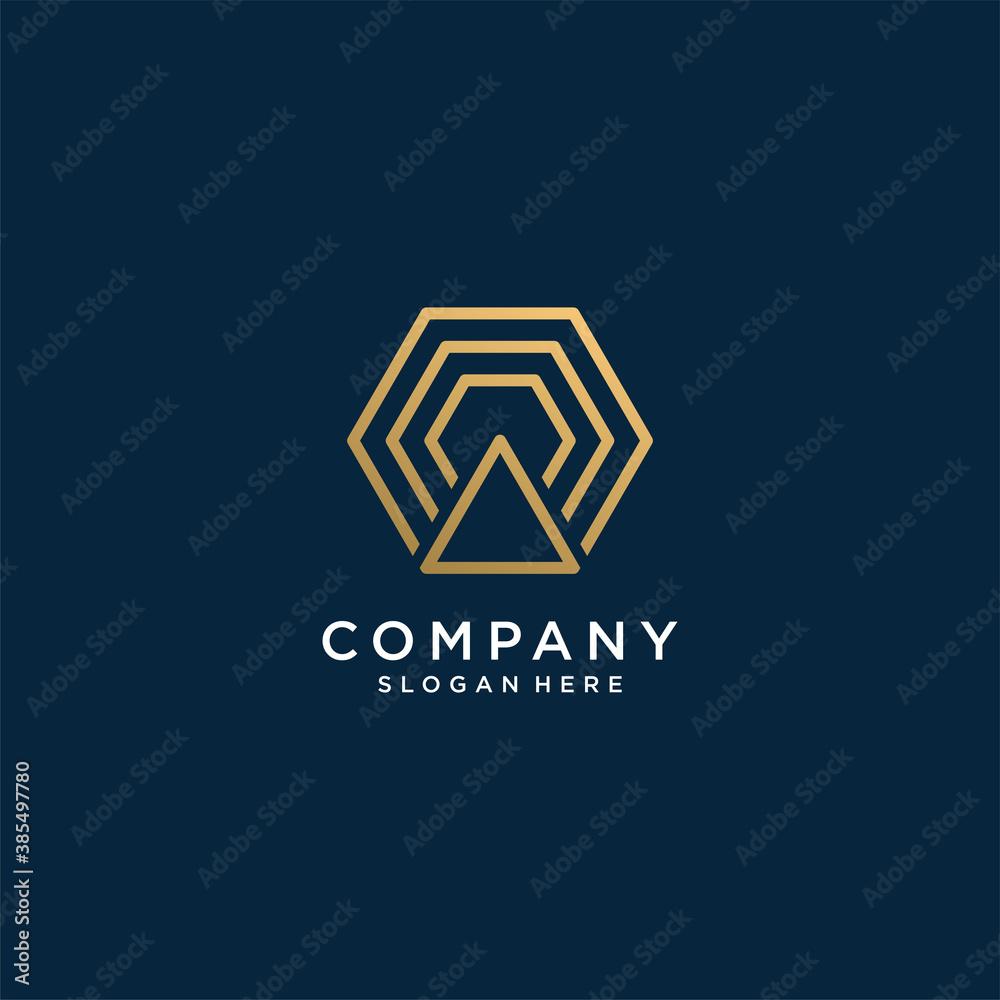 Hexagon logo with golden abstract line art style, unique, premium, vector part 4 Hexagon logo with golden abstract line art style, unique, premium, vector part 4