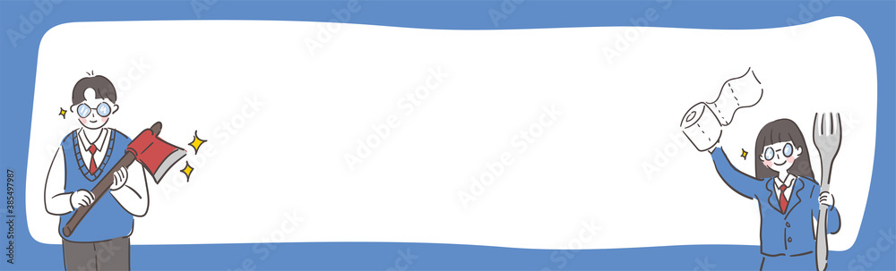 Students and Frames in School Uniforms. banner design illustration Students and Frames in School Uniforms. banner design illustration