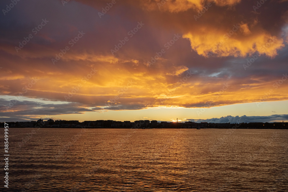 Sunset over the Gulf of Finland. Scandinavian nature
