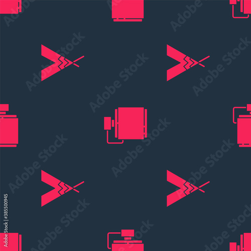 Set Indian teepee or wigwam and Canteen water bottle on seamless pattern. Vector.