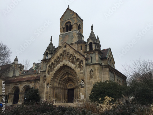 church near Vajdahunyad Castle in the City Park of Budapest, Hungary