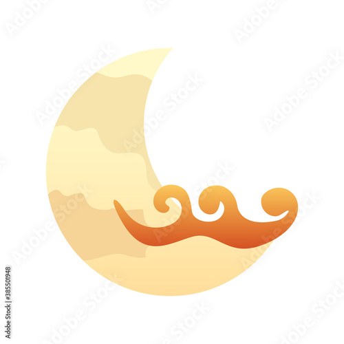 chinese cloud sky with crescent moon