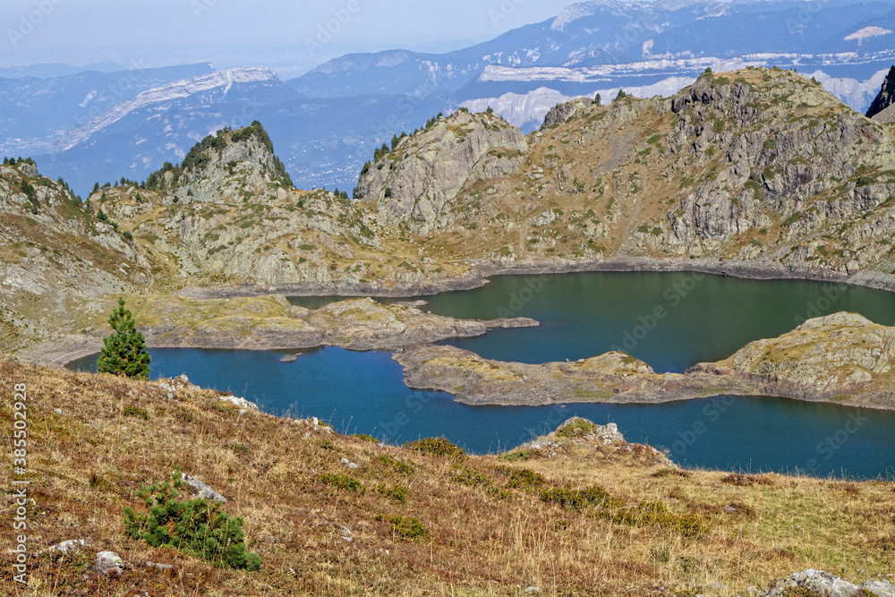 Landscape of the three Lakes at Lacs Robert, in Chamrousse mountain range