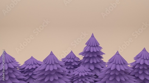 Wallpaper Mural Christmas trees without decorations. Purple conifers. Matte pastel colors. Festive banner. 3d render. Torontodigital.ca