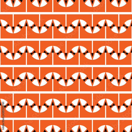 Vector seamless pattern background texture with geometric shapes  colored in orange  white  black colors.